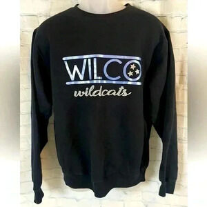Wilco Wildcats Black Blue Pullover Crewneck Sweatshirt Woman’s Size M Cheer Cute